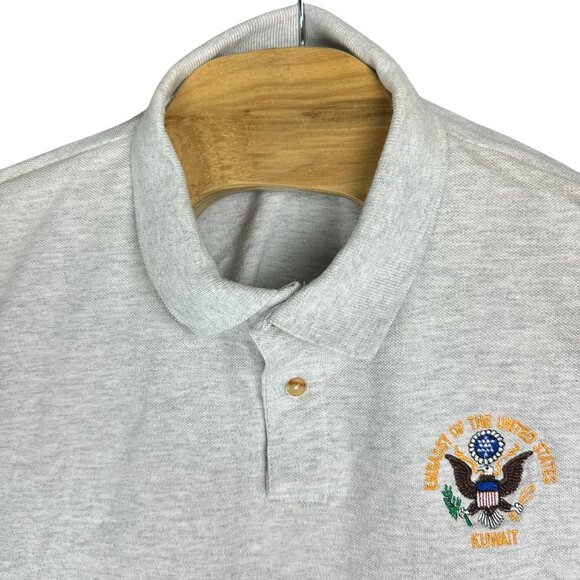 Vtg Embassy Of The United States Kuwait Gray Polo Shirt Men XL Stedman By Hanes - Picture 3 of 9